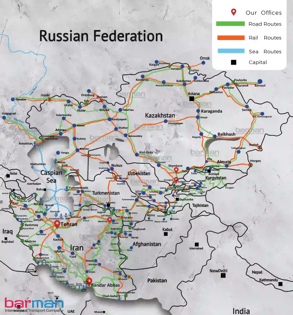 حمل و نقل بین المللی به ترکمنستان، ازبکستان، قزاقستان، تاجیکستان و قرقیزستان 1